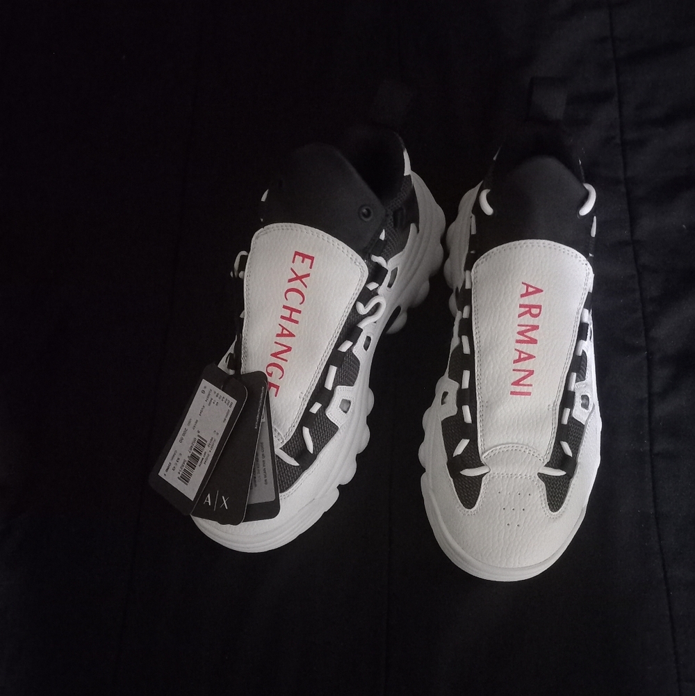 Armani Exchange Athletic Sneakers in White Black Red